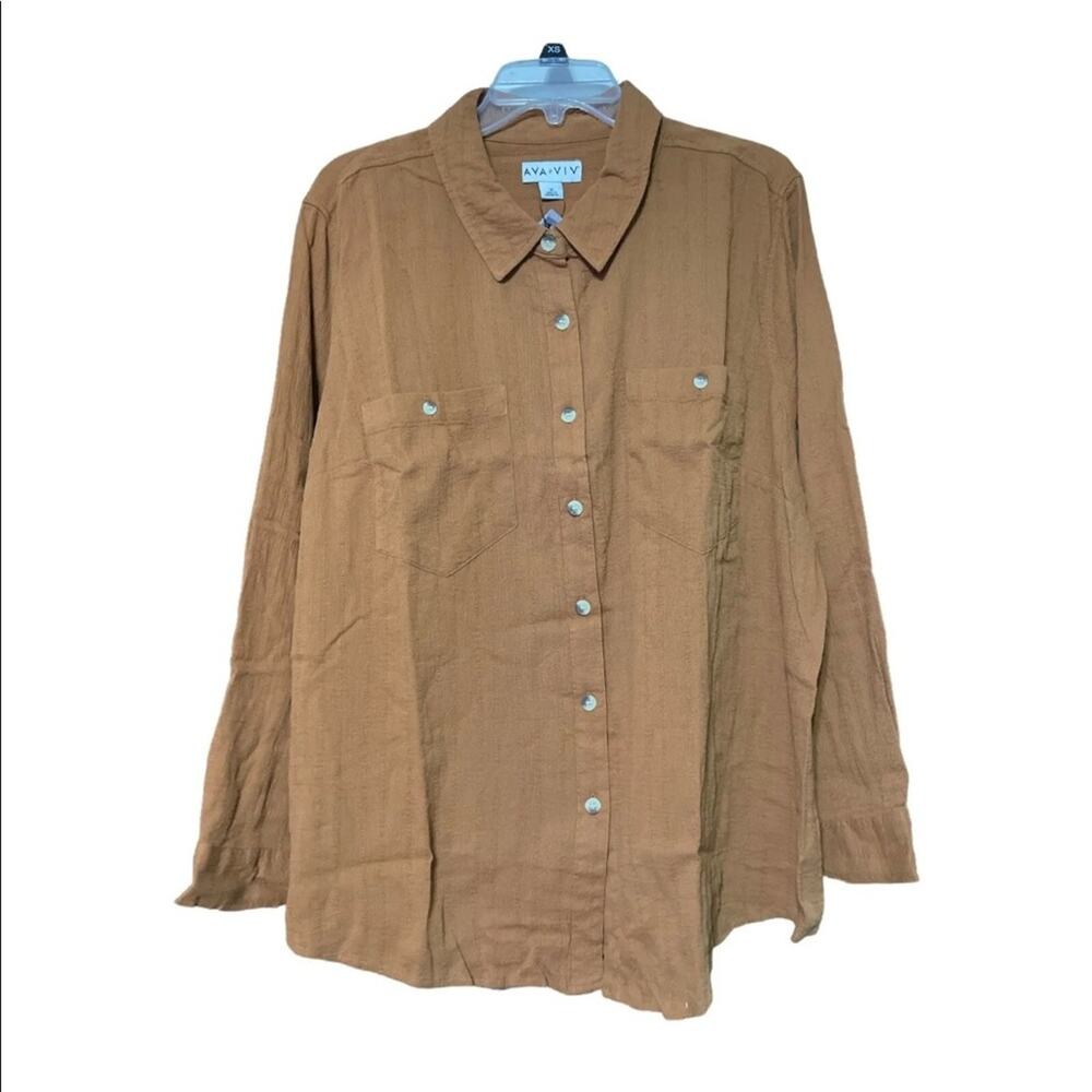 Ava & Viv Womens Rust Brown Button Long Sleeve Top Blouse Shirt Size 1X -NWT